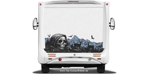 Preview: Camper Dekor Bergmassiv mit Totenschädel