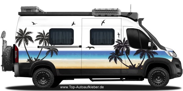 Preview: Camper Dekor Strand und Palmen | Set für beide Fahrzeugseiten Preview: Camper Dekor Strand und Palmen | Set für beide Fahrzeugseiten