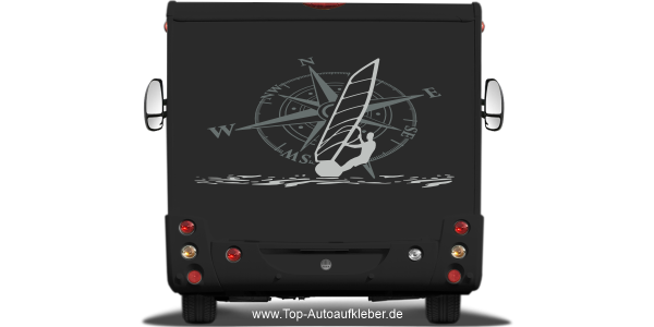 Preview: Camper Sticker Windsurfer mit Kompassrose Preview: Camper Sticker Windsurfer mit Kompassrose