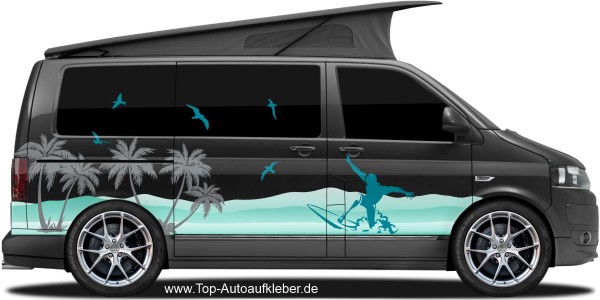 Preview: Surfer unter Palmen Camper Aufkleber | Set für beide Fahrzeugseiten Preview: Surfer unter Palmen Camper Aufkleber | Set für beide Fahrzeugseiten