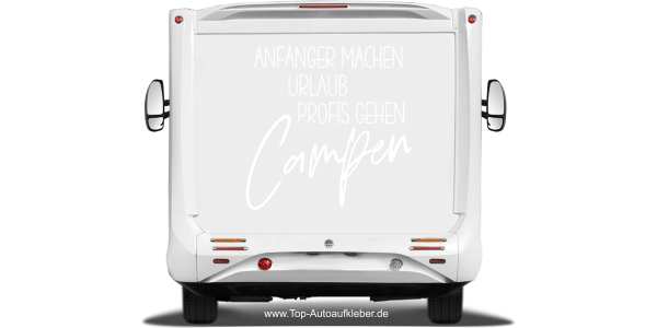 Preview: Camperaufkleber Anfänger machen Urlaub Preview: Camperaufkleber Anfänger machen Urlaub auf hellem Heck - Ansicht Farbauswahl