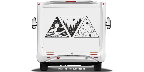 Camperaufkleber Berge Wald und Meer
