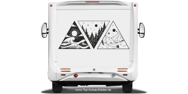 Camperaufkleber Berge Wald und Meer