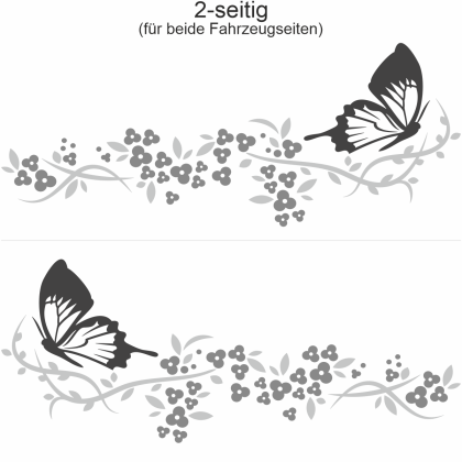 Camperaufkleber Blütenzauber und Schmetterling  - Ansicht zweiseitig für beide Fahrzeugseiten