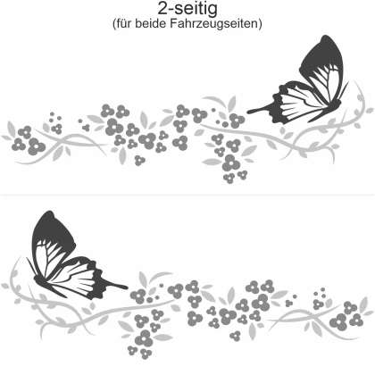 Camperaufkleber Blütenzauber und Schmetterling  - Ansicht zweiseitig für beide Fahrzeugseiten