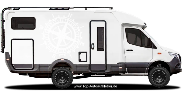 Camperaufkleber Kompass | Set für beide Fahrzeugseiten - Ansicht Farbauswahl