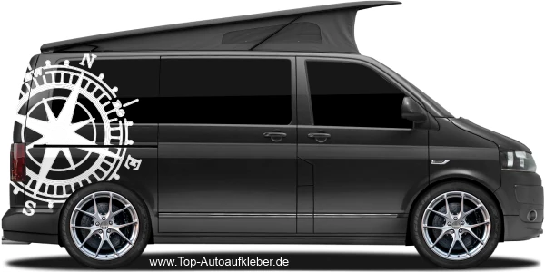 Camperaufkleber Kompass | Set für beide Fahrzeugseiten auf dunklem Camper - Ansicht Farbauswahl