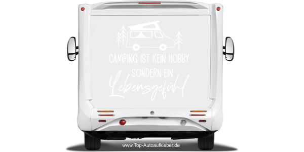 Preview: Camperaufkleber Lebensgefühl auf hellem Heck - Ansicht Farbauswahl