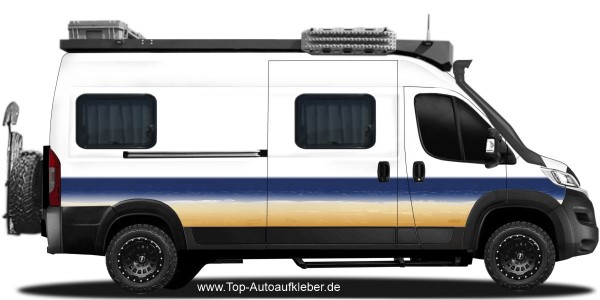 Gelber Sand und tiefblaues Meer als Dekor für das Fahrzeug