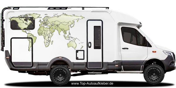 Camperaufkleber Weltkarte | Set für beide Fahrzeugseiten