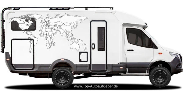 Camperaufkleber Weltkarte | Set für beide Fahrzeugseiten