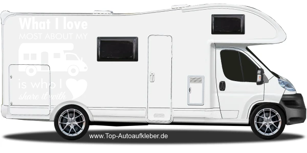Camperaufkleber What I love auf Wohnmobilseite - Ansicht  Farbauswahl