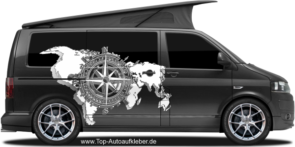 Preview: Camperaufkleber Windrose mit Weltkarte Preview: Camperaufkleber Windrose mit Weltkarte