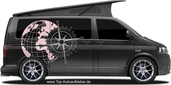 Preview: Wohnmobildekor Kompass mit Globus Preview: Wohnmobildekor Kompass mit Globus