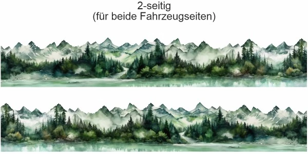 Campervan Aufkleber Landschaft Tannenwald - Ansicht zweiseitig für beide Fahrzeugseiten