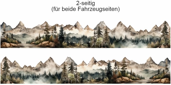 Preview: Campervan Aufkleber Malerische Berge | Set für beide Fahrzeugseiten Preview: Campervan Aufkleber Malerische Berge - Ansicht zweiseitig für beide Fahrzeugseiten