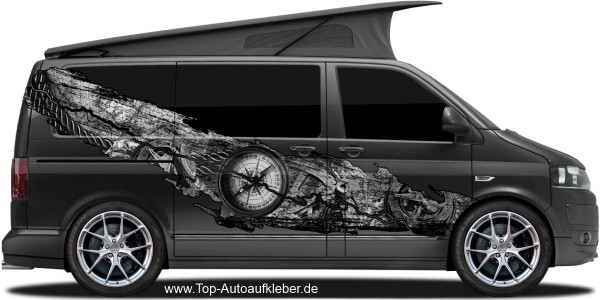 Preview: Wohnmobil Aufkleber Vintage Kompass | Set für beide Fahrzeugseiten