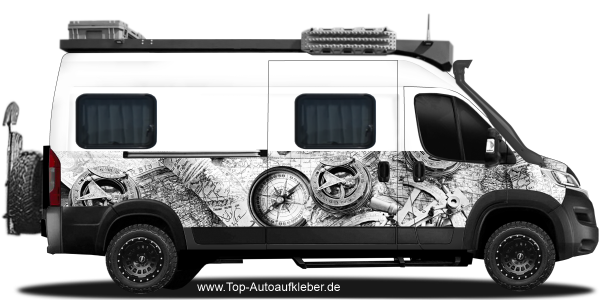 Preview: Vintage Aufkleber mit Landkarte und Kompass Design