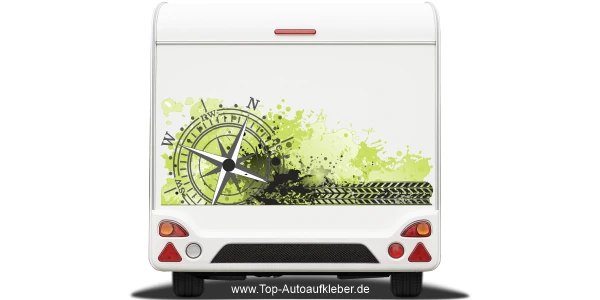 Campingaufkleber Windrose mit Reifenspur
