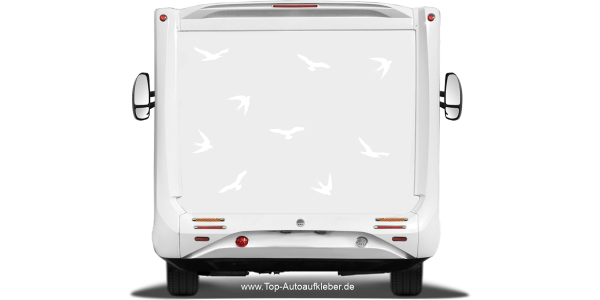 Preview: Caravanaufkleber Satz mit Vögeln auf Heck von Wohnmobil oder Wohnwagen - Ansicht Farbauswahl