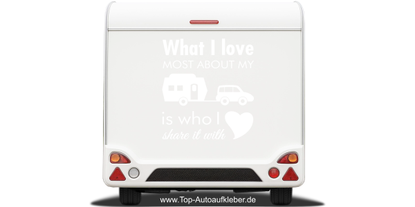 Preview: Caravanaufkleber What I love auf hellem Heck - Ansicht Farbauswahl