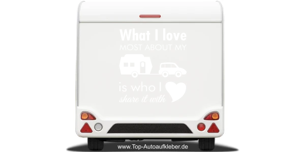 Caravanaufkleber What I love auf hellem Heck - Ansicht Farbauswahl