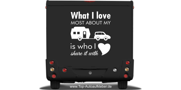 Preview: Caravanaufkleber What I love auf dunklem Heck - Ansicht Farbauswahl