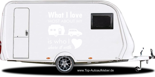 Preview: Caravanaufkleber What I love auf heller Wohnwagenseiten - Ansicht Farbauswahl