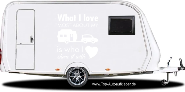 Caravanaufkleber What I love auf heller Wohnwagenseiten - Ansicht Farbauswahl