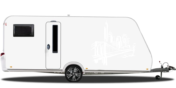 Wohnmobilaufkleber Skyline New York auf hellem Wohnwagen - Ansicht Farbauswahl