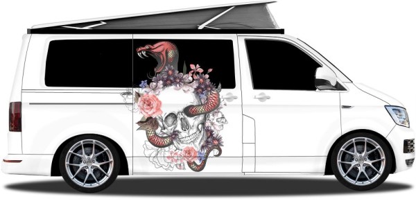 Preview: Autosticker Blumen und Cobra Totenkopf | Set für beide Fahrzeugseiten