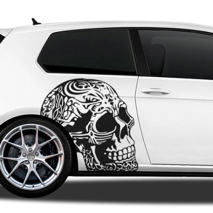 Preview: Autotattoo Totenkopf mit Figuren | Set für beide Fahrzeugseiten