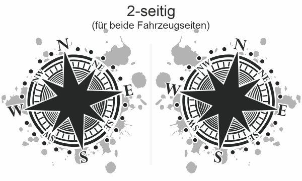 Bunter Autoaufkleber mit Kompass für beide Fahrzeugseiten