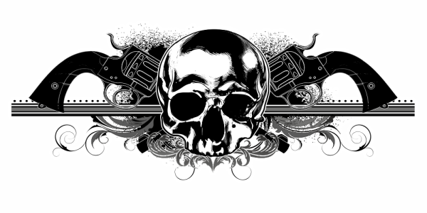 Preview: Motorhaubendekor Totenkopf mit Pistolen Preview: Motorhaubendekor Totenkopf mit Pistolen