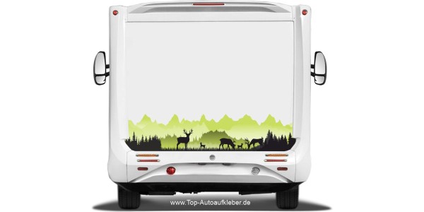 Preview: Dekor Wohnmobil Gebirge und Waldlichtung mit Rehen