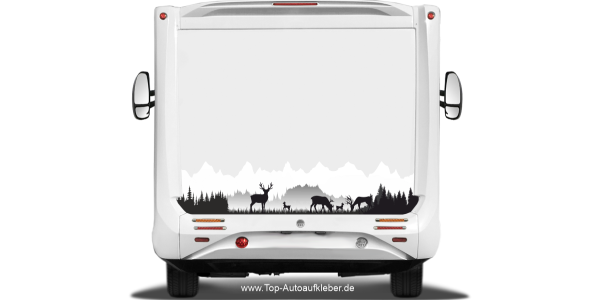 Preview: Dekor Wohnmobil Gebirge und Waldlichtung mit Rehen