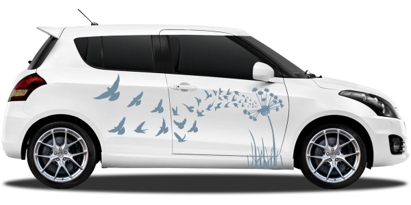 Design Pusteblume mit Vogelschwarm | Set für beide Fahrzeugseiten