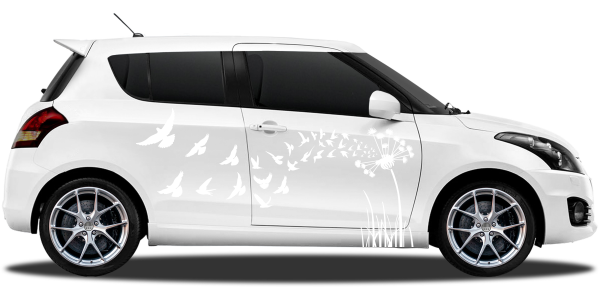 Autosticker Design Pusteblume auf weißem Suzuki Swift