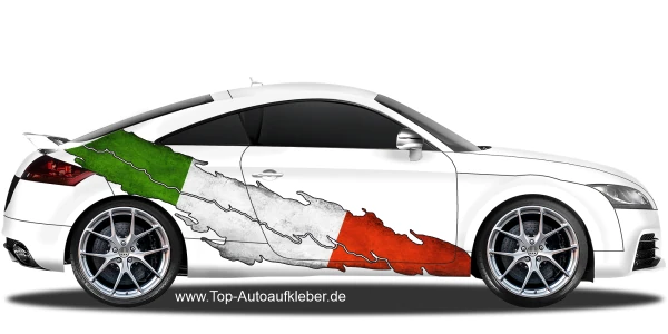 Sticker Die Flagge Italiens auf Fahrzeugseite von PKW