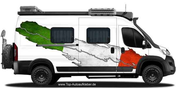 Sticker Die Flagge Italiens auf Fahrzeugseite von Camper