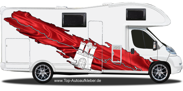 Die Flagge von Hamburg | Aufkleber Set auf Fahrzeugseite von Wohnmobil