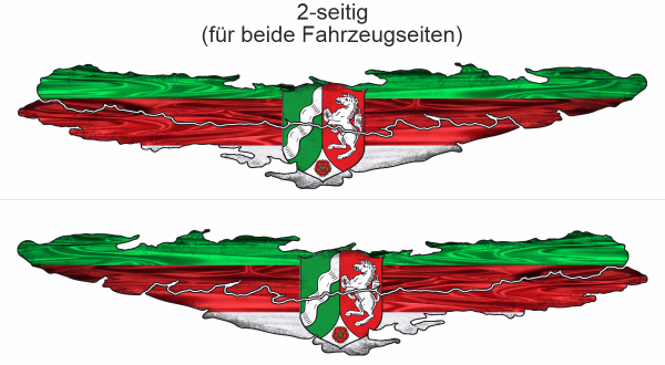 Die Flagge von Nordrhein-Westfalen  - Ansicht zweiseitig für beide Fahrzeugseiten