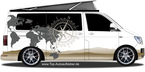 Preview: Die Welt mit Kompass Camper Aufkleber | Set für beide Fahrzeugseiten Preview: Die Welt mit Kompass Camper Aufkleber | Set für beide Fahrzeugseiten
