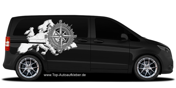 Preview: Europa Wohnmobilaufkleber mit Kompass Preview: Europa Wohnmobilaufkleber mit Kompass