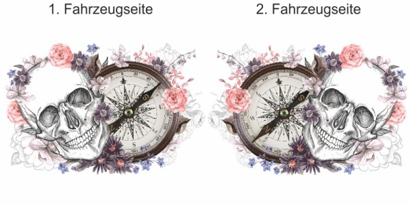 Preview: Autoaufkleber Totenkopf mit Kompass | Set für beide Fahrzeugseiten Preview: Autoaufkleber Totenkopf mit Kompass | Set für beide Fahrzeugseiten