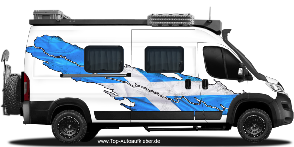Preview: Flagge Schottland Autoaufkleber auf Fahrzeugseite von Camper