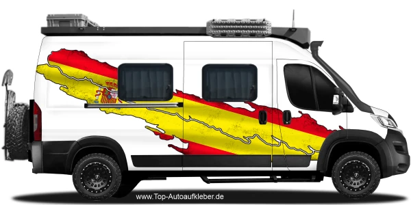 Auto Aufkleber Flagge Spanien auf Fahrzeugseite von Camper