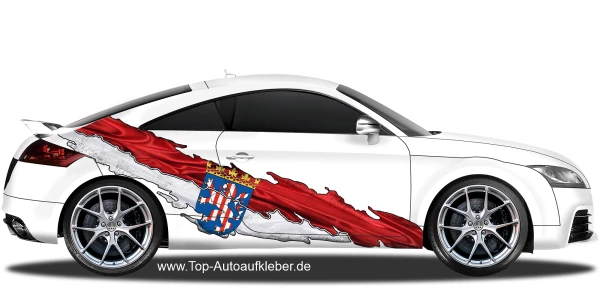 Die Hessische Flagge als Autoaufkleber auf Fahrzeugseite von PKW