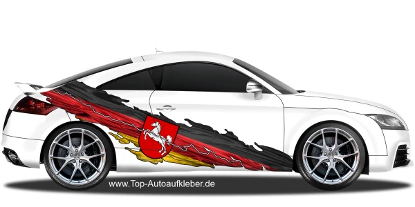 Flagge von Niedersachsen als Autoaufkleber auf Fahrzeugseite von PKW