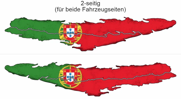 Flagge von Portugal als Aufkleber - Ansicht zweiseitig für beide Fahrzeugseiten